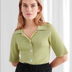 & Other Stories Green Fitted Button Up Ribbed Shirt
